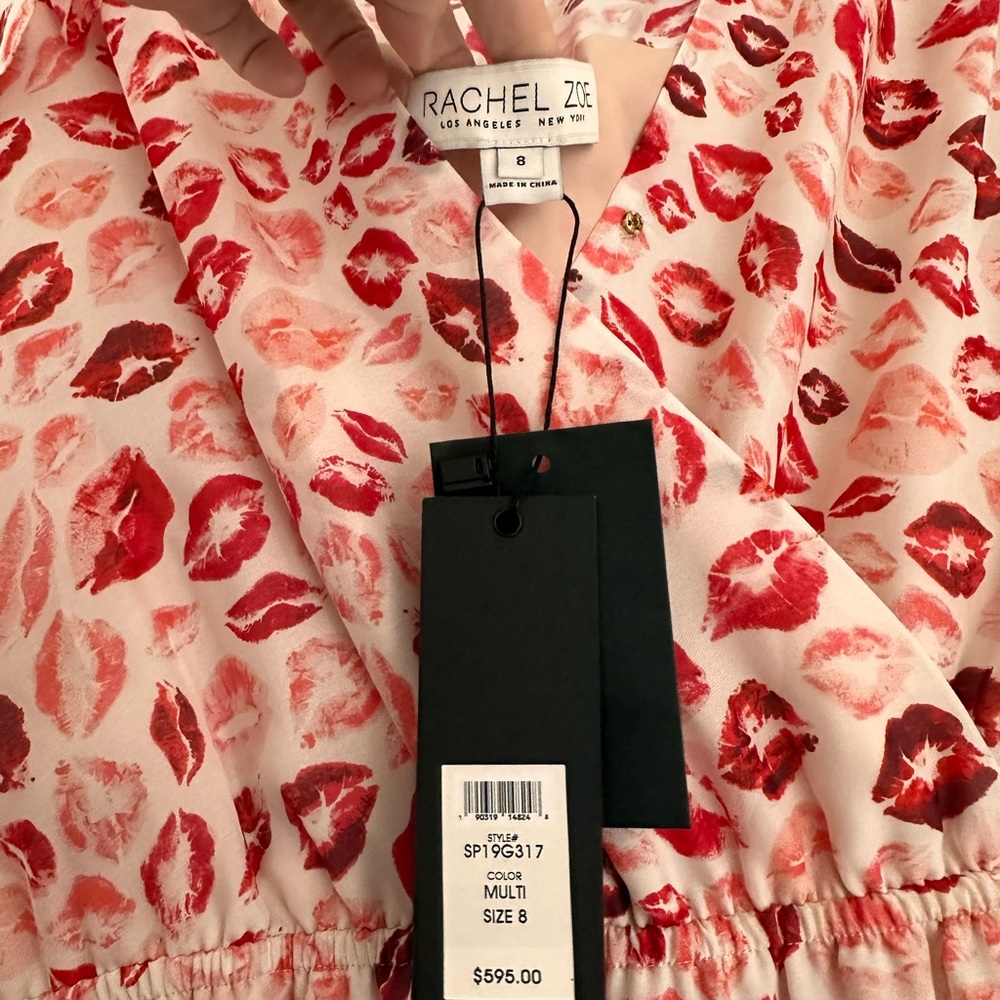 Rachel Zoe 100% Silk NWT Lipstick Print Maxi Ruffle Dress - Picture 8 of 11